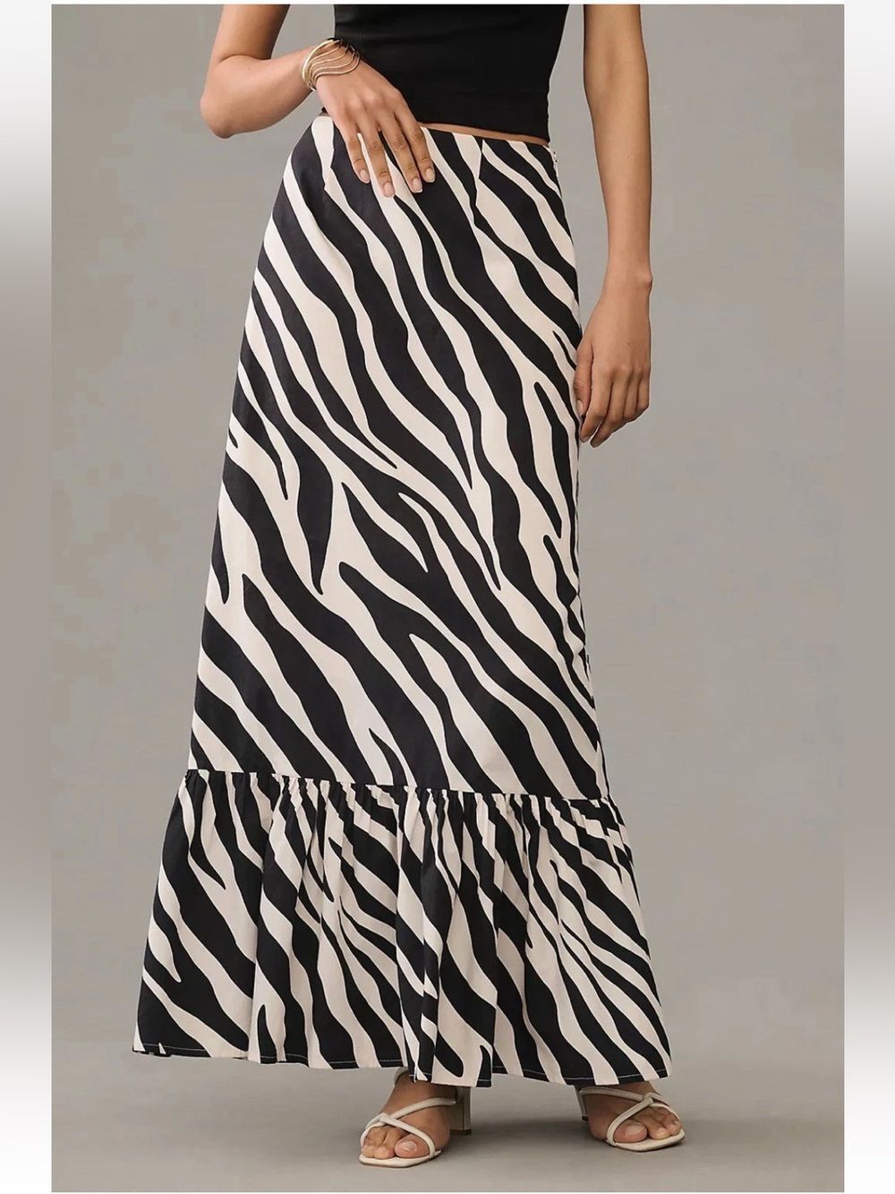 Anthropologie Forever That Girl Zebra Print Ruffle Hem Maxi Skirt Sz Small NWT